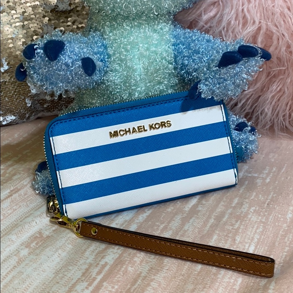Michael Kors Jet Set Striped Saffiano Wristlet